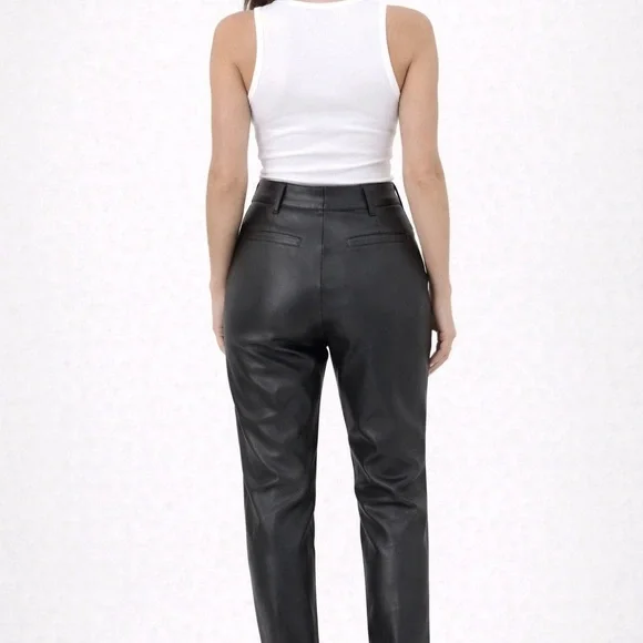 Zara Black Faux Leather Pants High Waist Slim Leg Size 2 - Picture 2 of 8